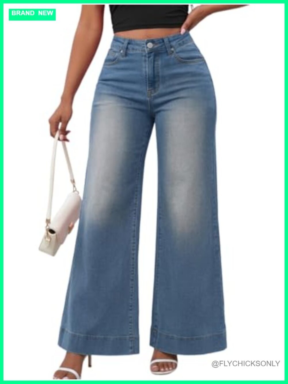 Women's Flare Bell Bottom Jeans Mid Waisted Wide Leg Stretchy Denim Pants